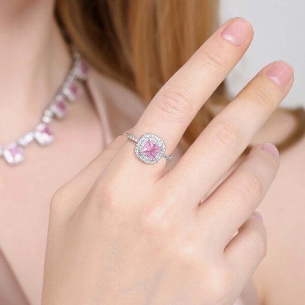 Pink cube halo adjustable ring wearing effect
