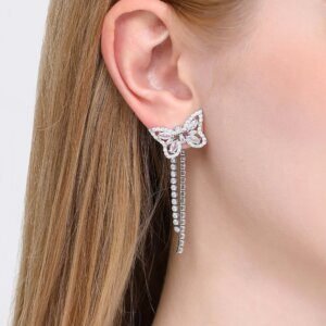 Sparkling butterfly with removable tassel earrings wearing effect